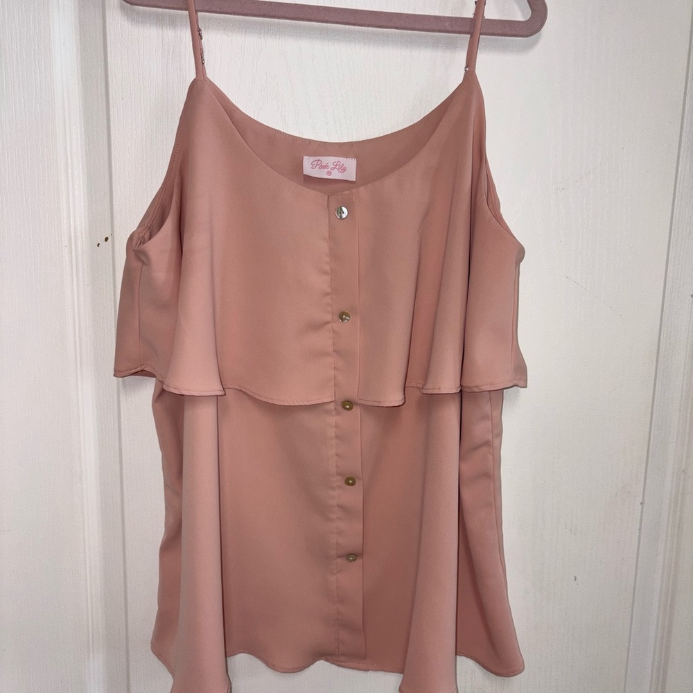 Pink Lily Boutique Blush Pink Ruffle Cold-Shoulder Cami size Medium